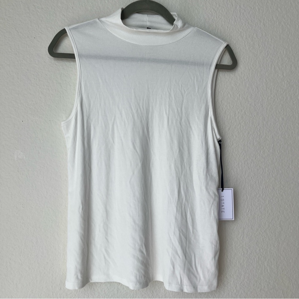 White Ribbed Mock Neck Tank Clean Girl Minimalist Sleeveless Top‎ Capsule